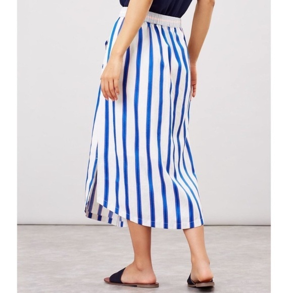 JOULES Orielle Linen Blend Midi Skirt White Blue Stripe NEW Coastal Size 2 - Picture 8 of 16